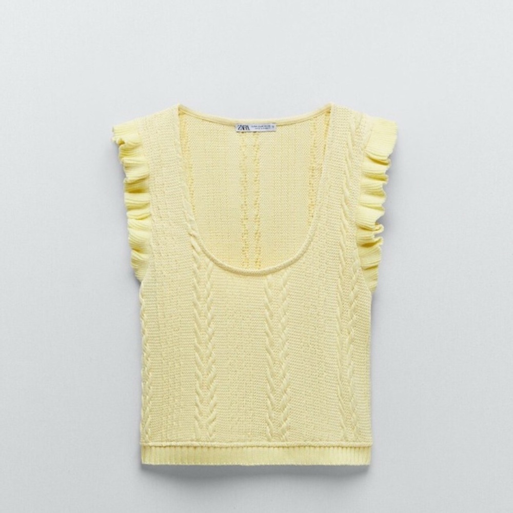 Zara Yellow Ruffled Knit Top - Picture 2 of 11